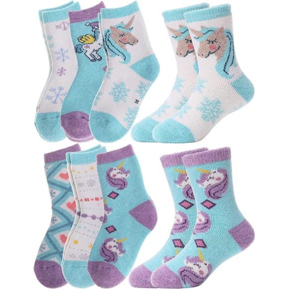 Girls Unicorn  Warm Winter Thermal Thick Heavy Socks 6 Pack